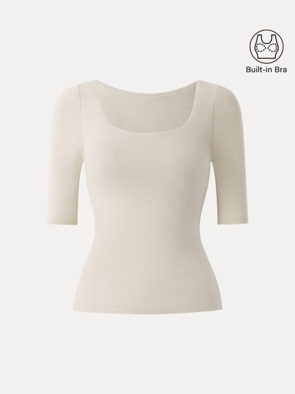OGL LiteWarm Essential Elbow Length Sleeve Square Neck Bra Tops In Misty Mist